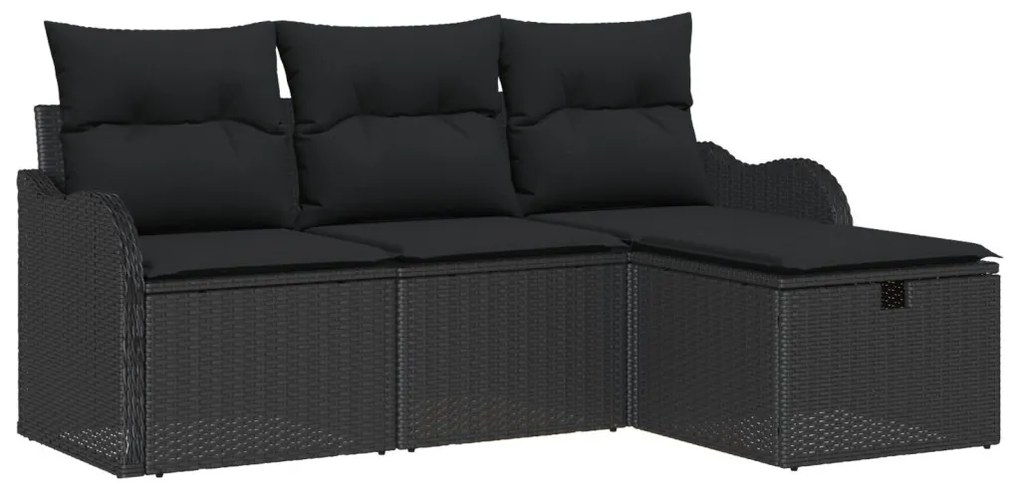 4 részes kertikanapé szett párnákkal Fekete Poli Rattan, 2 személyes kertikanapé tárolóval és párnákkal Fekete Poli Rattan