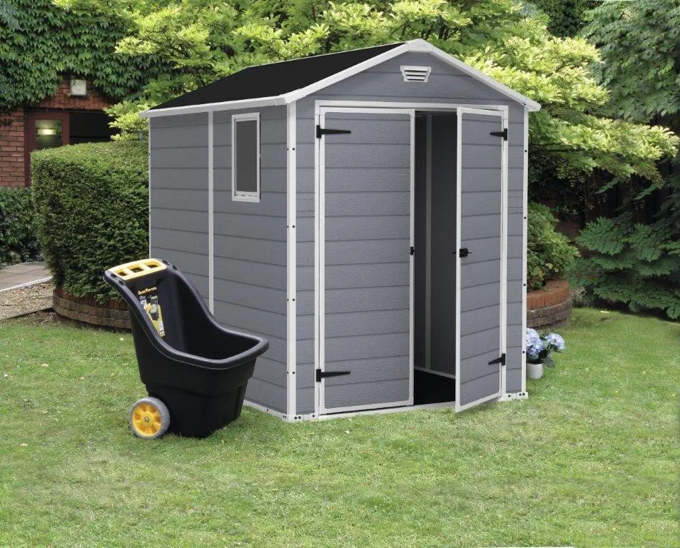 Keter MANOR 6 x 8 DD kerti tároló szürke / fehér, padlóval