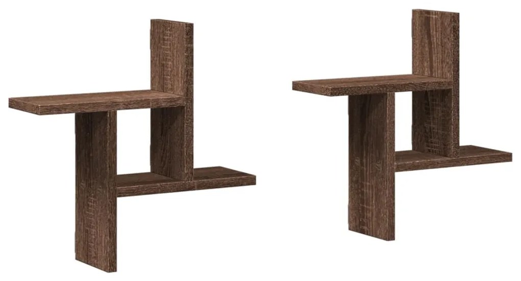 2 db barna tölgyszínű szerelt fa fali kockapolc 38 x 12 x 38 cm