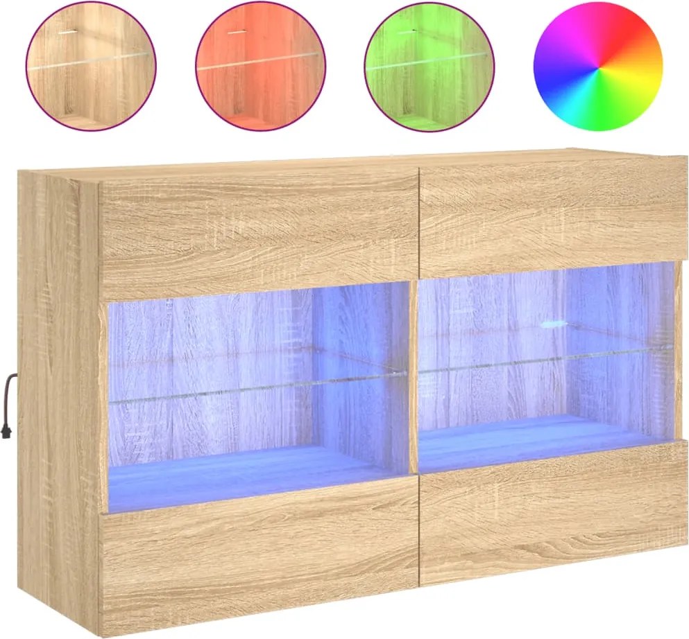 vidaXL sonoma tölgy színű fali TV-szekrény LED-del 98,5x30x60,5 cm