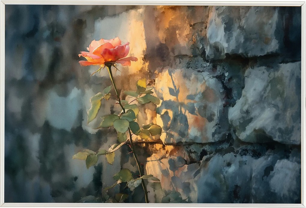 Poszter Keret Alumínium Lazac Rózsa Kő Fal Nosztalgia 60x40