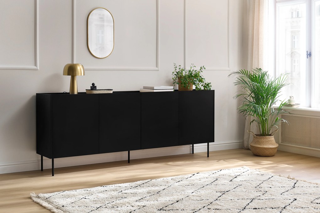 Desin komód 220 cm fém lábakkal - fekete matt / nagano tölgy