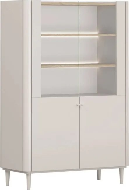 Elivo vitrines szekrény 100 cm kétajtós lábakon - kasmír / olajozott tölgy