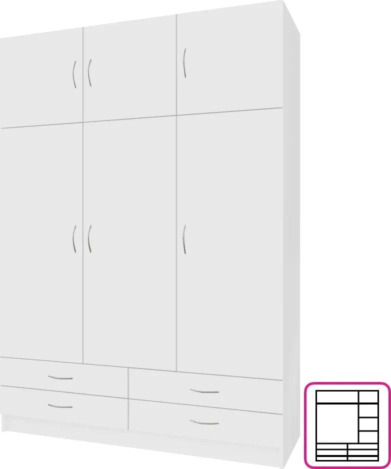 Ruhásszekrény, háromajtós, fehér, GERI NEW