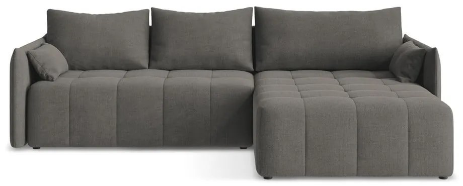 Sötétszürke kinyitható-tárolóhelyes sarokkanapé (jobb oldali-heverő résszel) Moku – Makamii