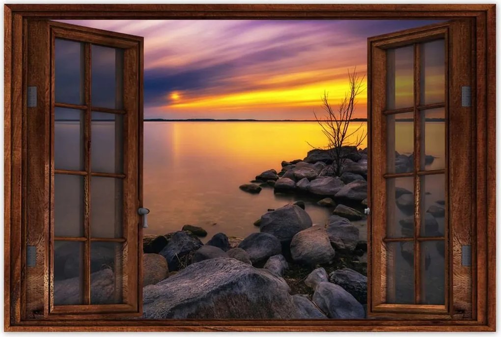 Poszterek 120x80 Sziklák Tenger Naplemente