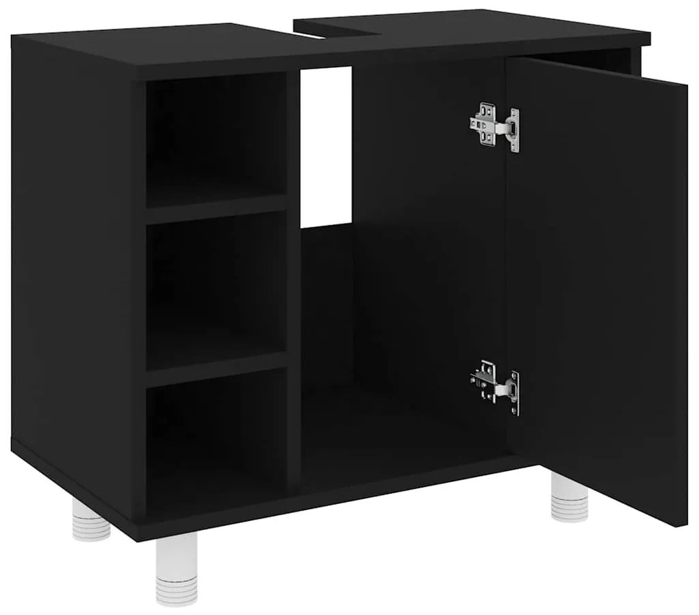 Fekete szerelt fa fürdőszobaszekrény 60 x 32 x 53,5 cm
