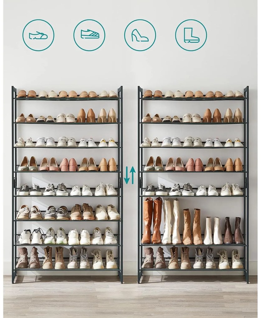 Cipőtartó 8 szintes, 2 egymásra rakható 4 szintes cipőtartó, szürke