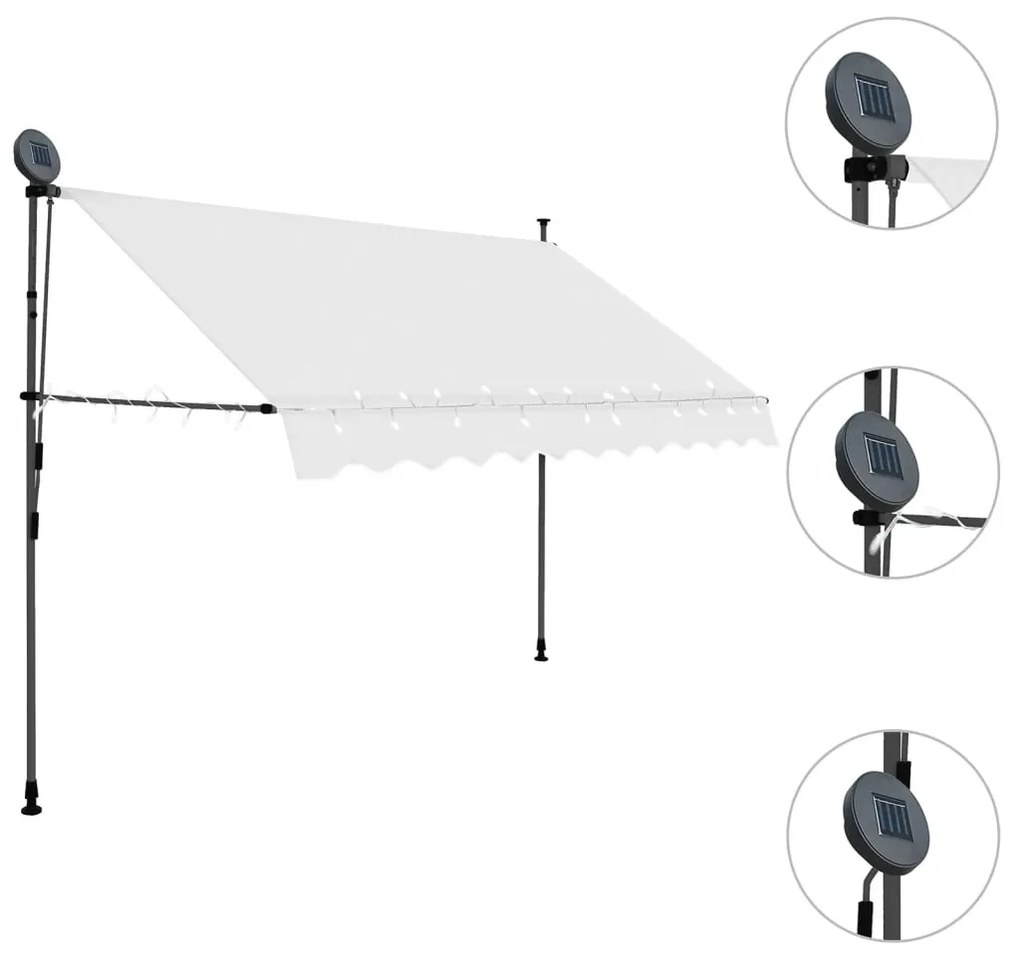 Krémszínű kézzel kihúzható LED-es napellenző 250 cm