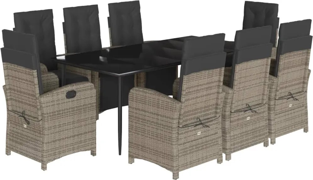 vidaXL 9 részes szürke polyrattan kerti étkezőgarnitúra párnával