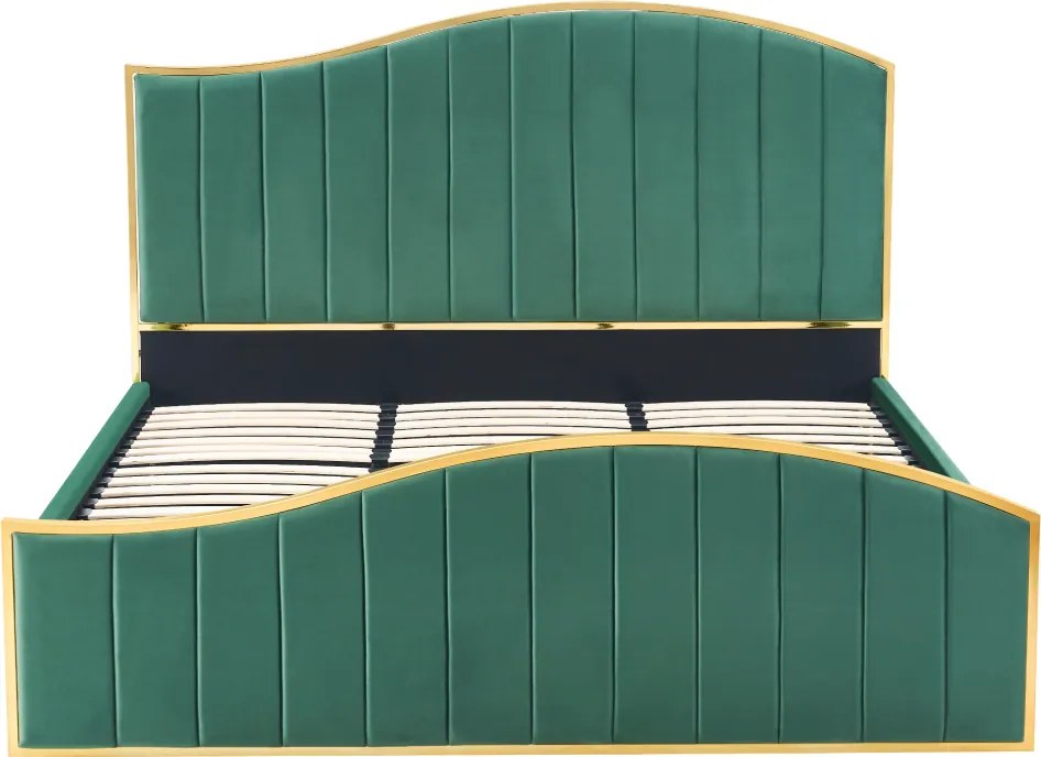 Ágy ráccsal, 160x200, zöld Velvet szövet/gold arany króm, GEORGIA