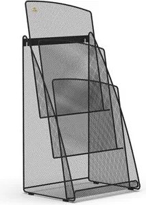 Prospektustartó, fémhálós, asztali, álló, A4, 3 rekesz, ALBA, fekete (BAP34)