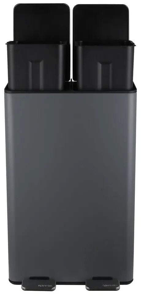 Sötétszürke acél szelektív pedálos szemetes 2x30 l Aliya – Spirella