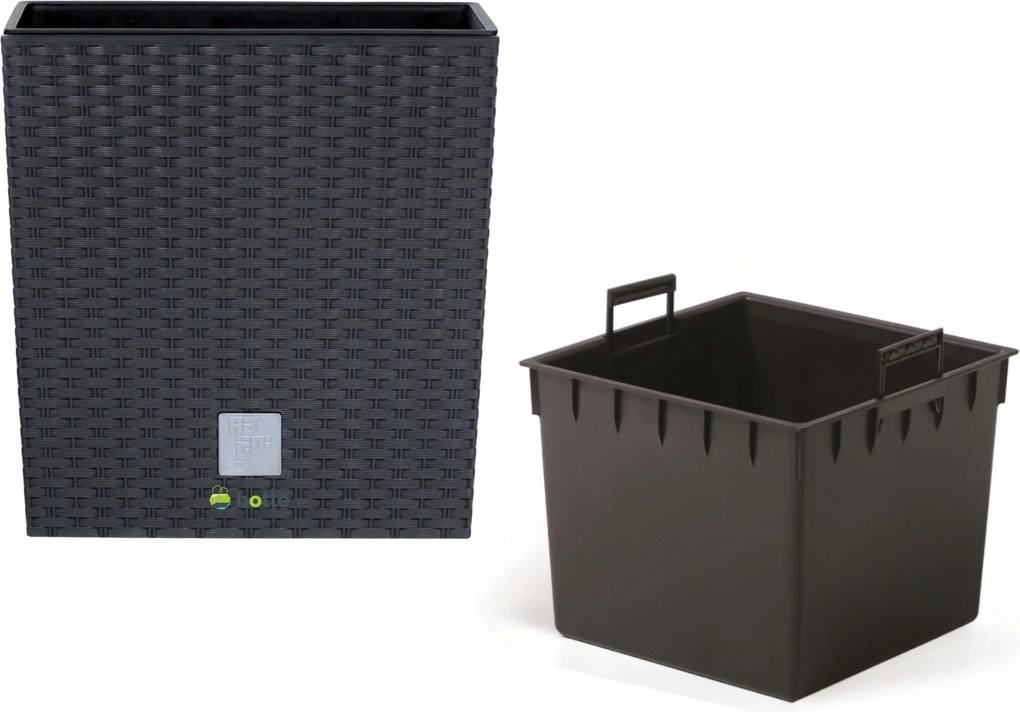 Négyzet alakú virágtartó rattan betét 22x22x22cm antracit