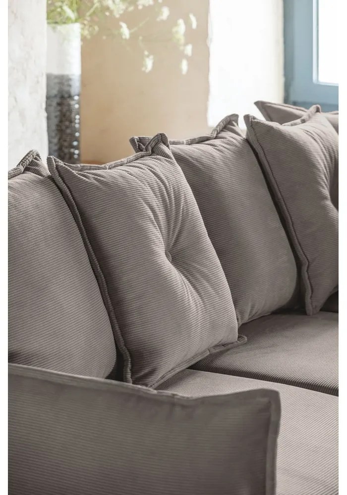 Világosbarna kordbársony kinyitható sarokkanapé (jobb oldali) Lazy Lukka – Miuform