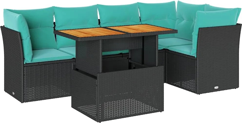 vidaXL 6 részes fekete polyrattan kerti ülőgarnitúra párnákkal