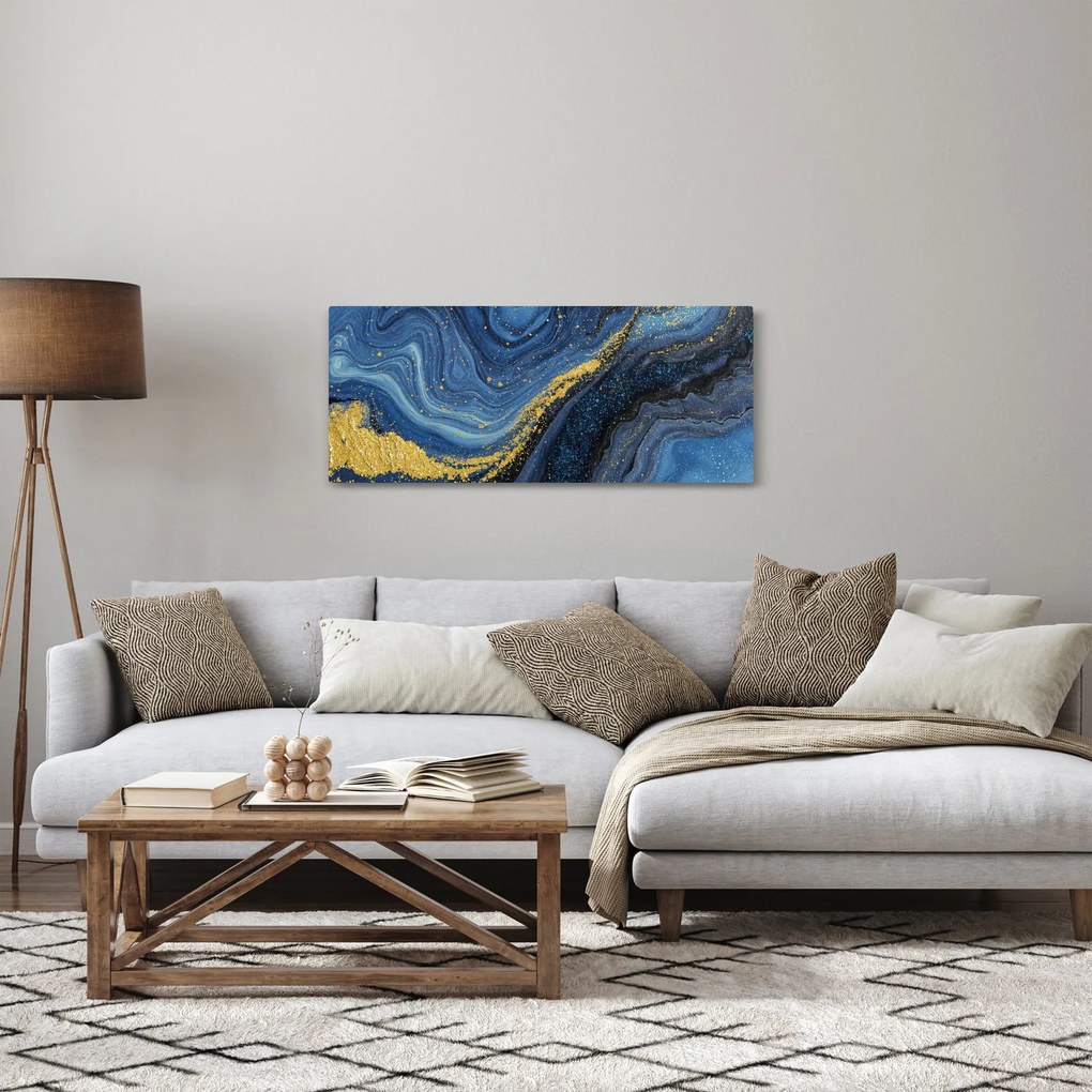Kép - Kék-arany absztrakció (120x50 cm)