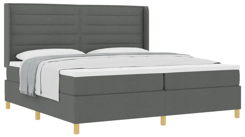 Boxspring Ágy Matrac Bőrhatás Szürke 200x200 cm