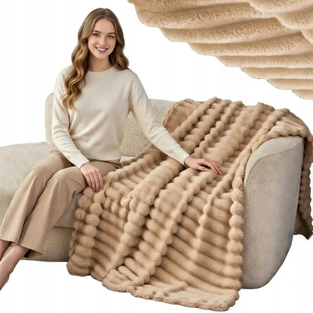 Takaró 200x220 Mikroszálas Dombornyomott Vastag Meleg Ágytakaró Bézs