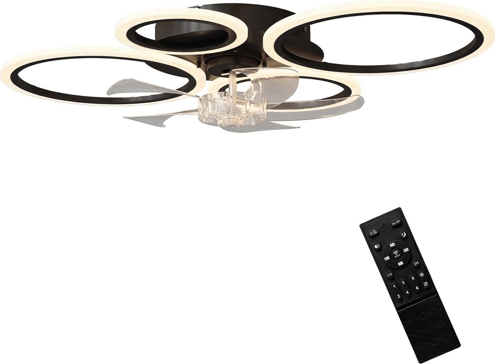 HOMCOM 77 cm LED mennyezeti ventilátor-lámpa — csendes, távirányítós, 6 sebesség, 3 színhőmérséklet, DC motor, időzítő — fekete | Aosom