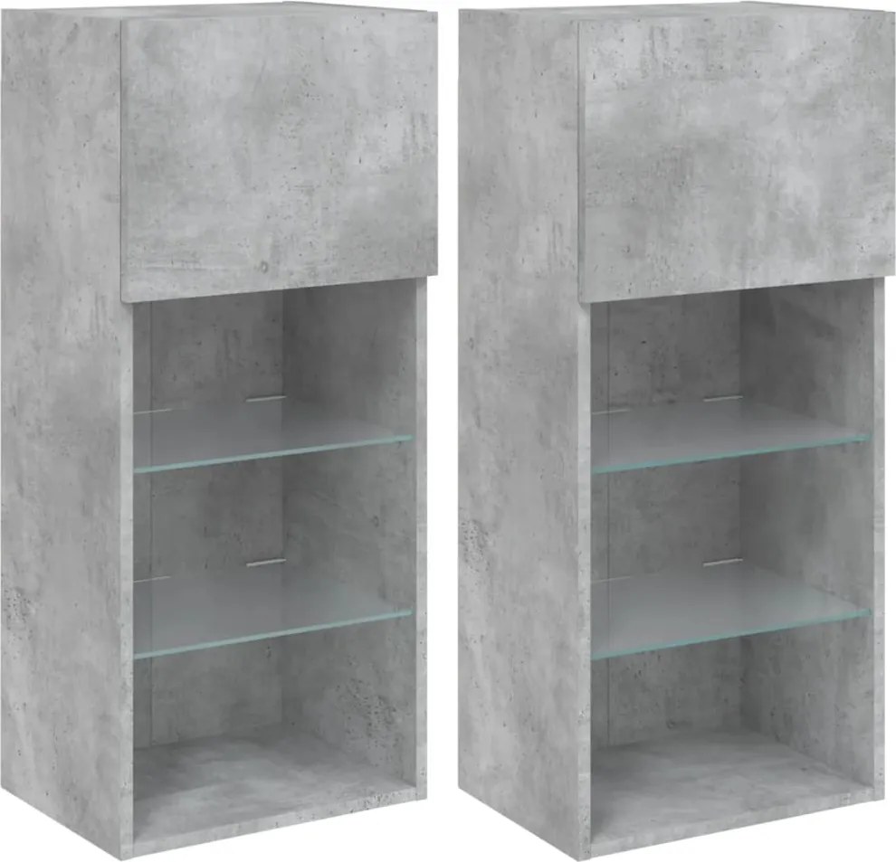 vidaXL 2 db betonszürke TV-szekrény LED-világítással 40,5 x 30 x 90 cm