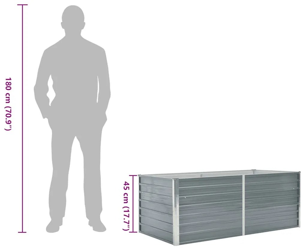 szürke horganyzott acél kerti magaságyás 160 x 80 x 45 cm