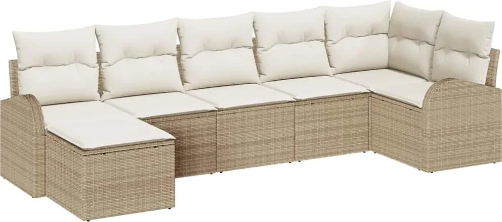 vidaXL Kanapé Szett párnával tárolóval 7 pcs Bézs polirattan