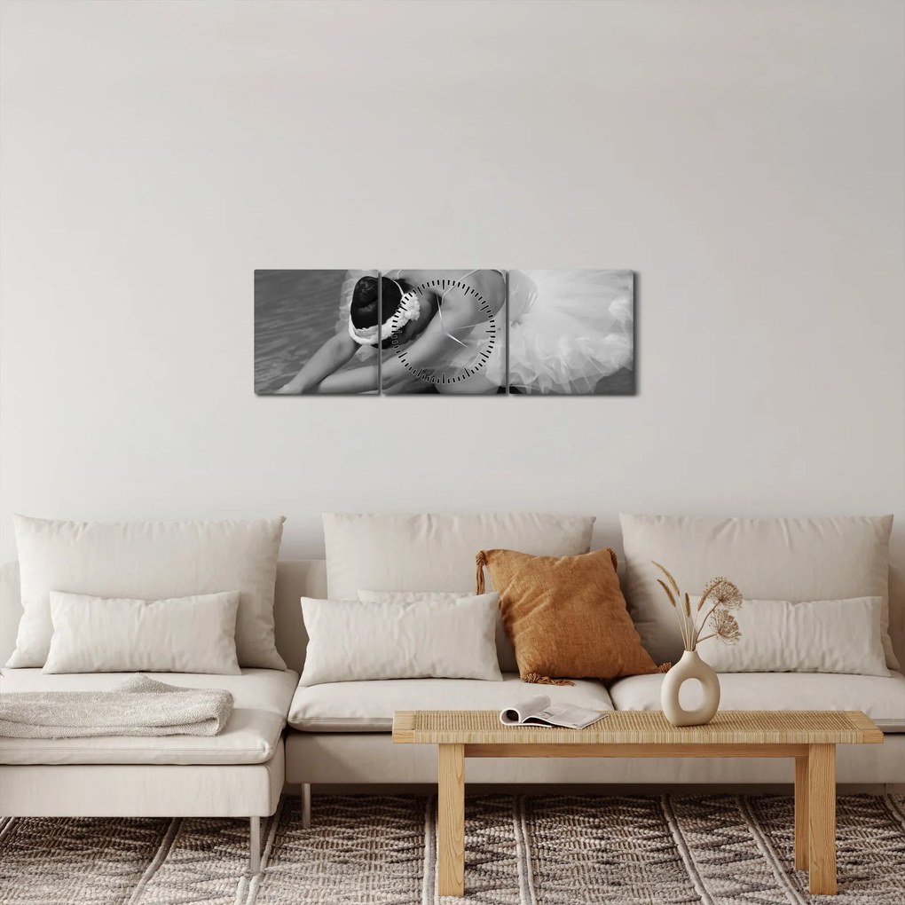 Kép - Balerina, fekete-fehér (órával) (90x30 cm)