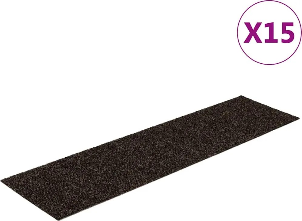 vidaXL öntapadós lépcsőszőnyegek 15 db 76 x 20 cm sötétbarna téglalap alakú