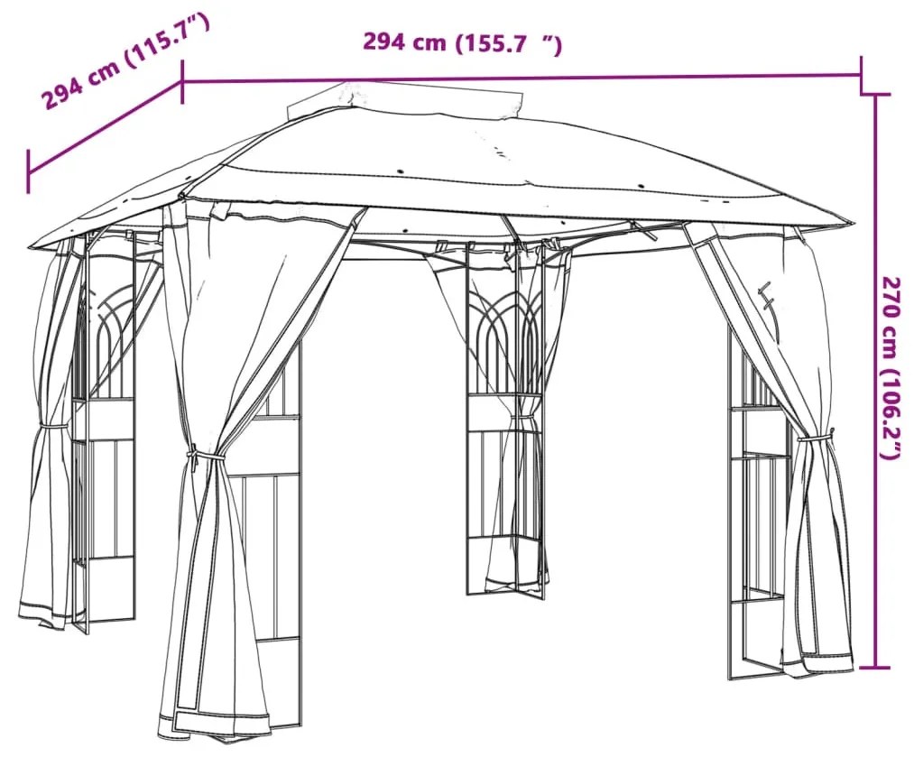 antracit acél dupla tetős pavilon hálós falakkal 2,94 x 2,94 m