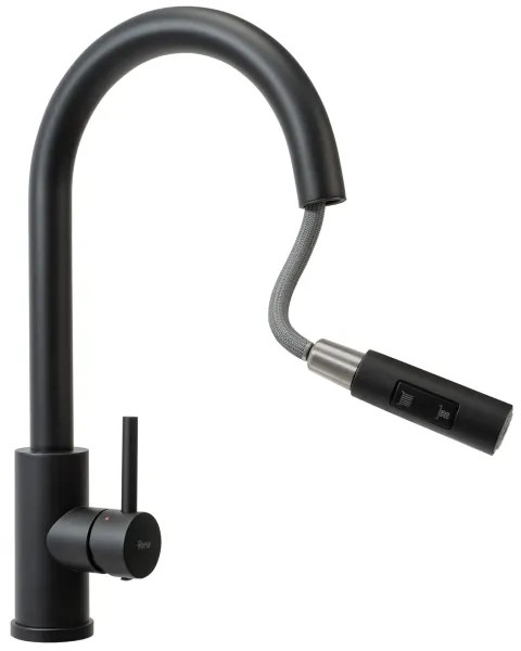 REA-B9147 - FRESH kihúzható zuhanyfejes mosogatócsaptelep, 39,5 cm, matt fekete