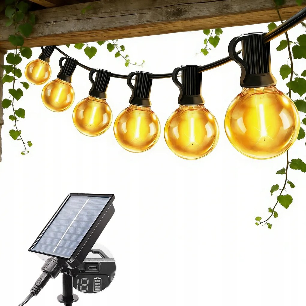 Napelemes Kerti Füzér Napelemes Lámpák 12x Led Izzók Erkélyre 10méter