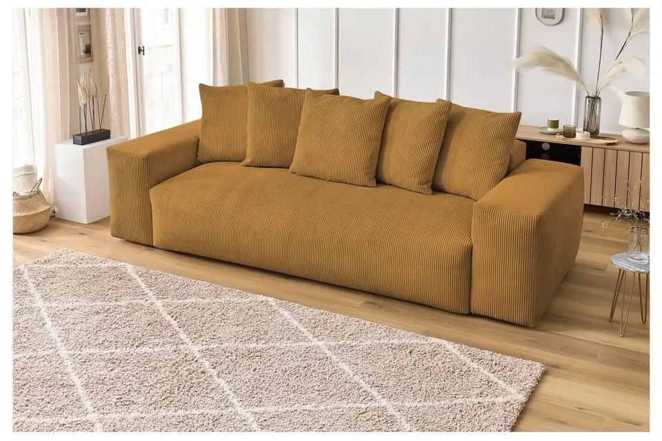 Mustársárga kordbársony kanapé 280 cm Voltaire – Bobochic Paris