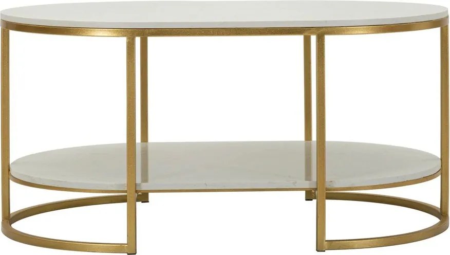 Fehér-aranyszínű dohányzóasztal márvány asztallappal 60x90 cm Izmir – Mauro Ferretti