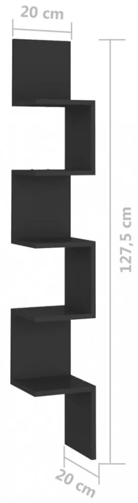 fekete szerelt fa fali sarokpolc 20 x 20 x 127,5 cm