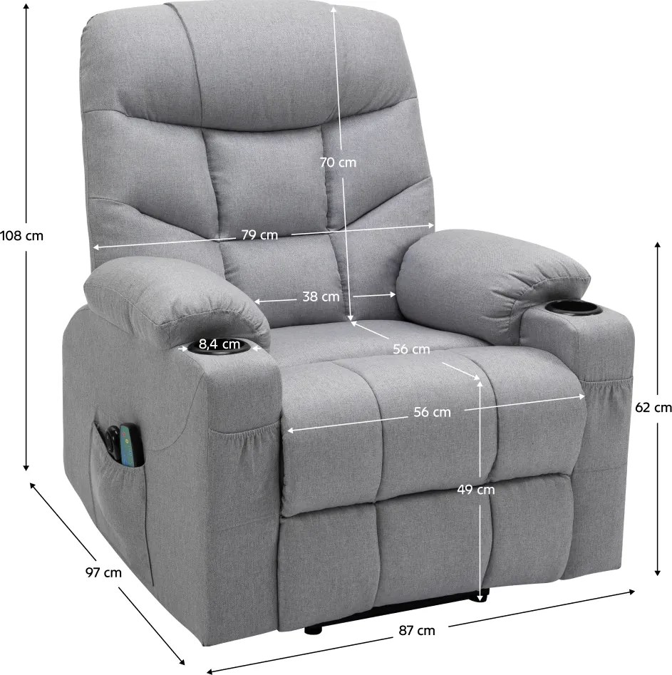 Állítható masszázs fotel, világosszürke, HUDSON