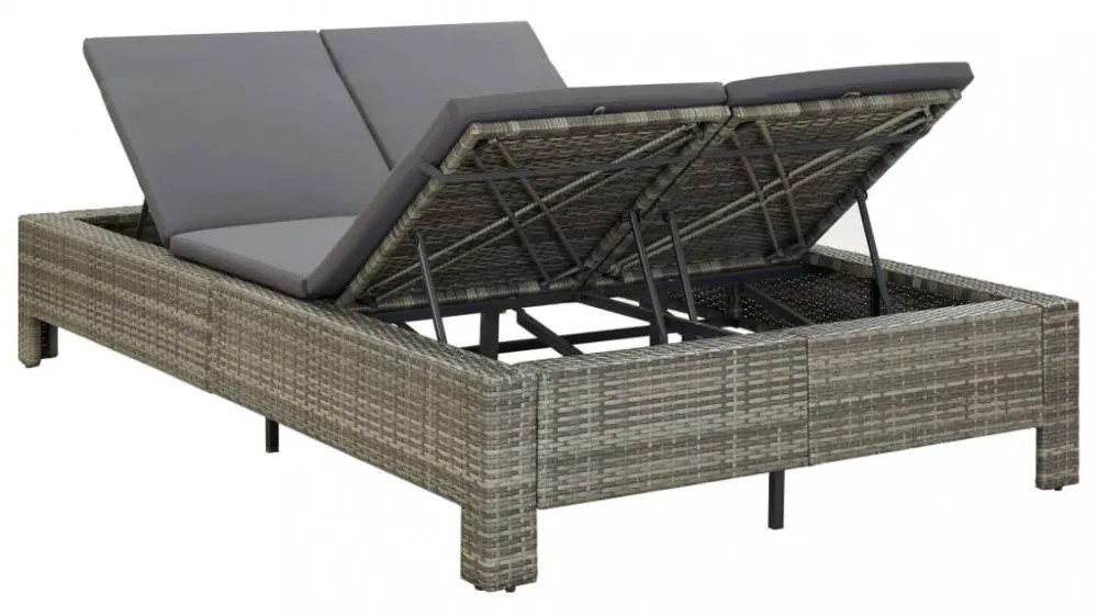 kétszemélyes szürke polyrattan napozóágy párnával
