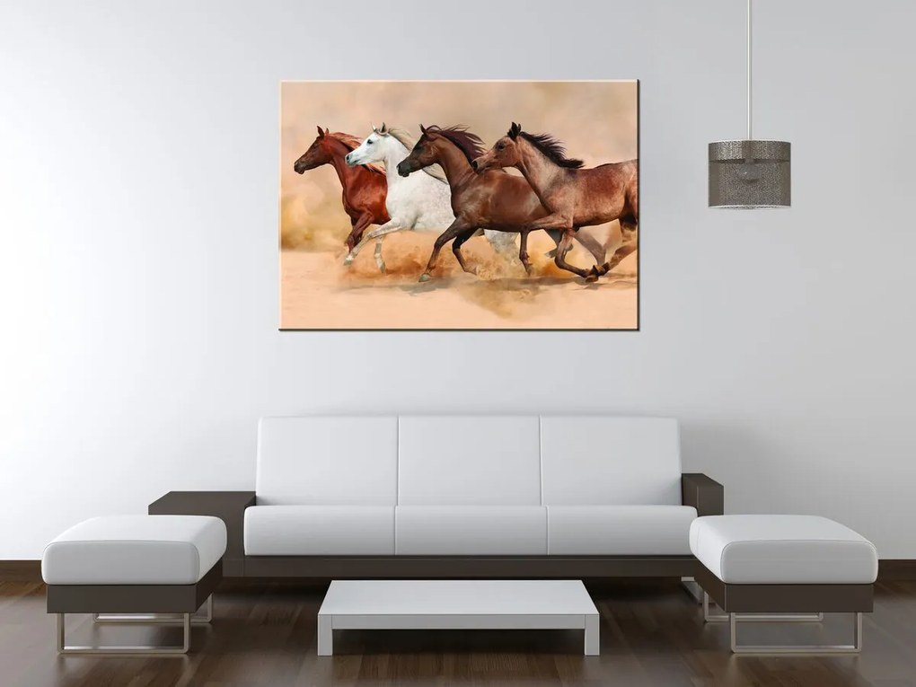 Gario Vászonkép Gyönyöru lovak állománya Méret: 100 x 70 cm