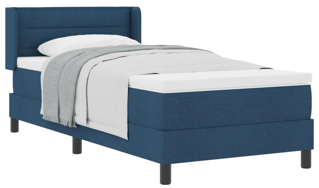 Boxspring ágy matraccal, kék színben, 90 x 200 cm, szövet.