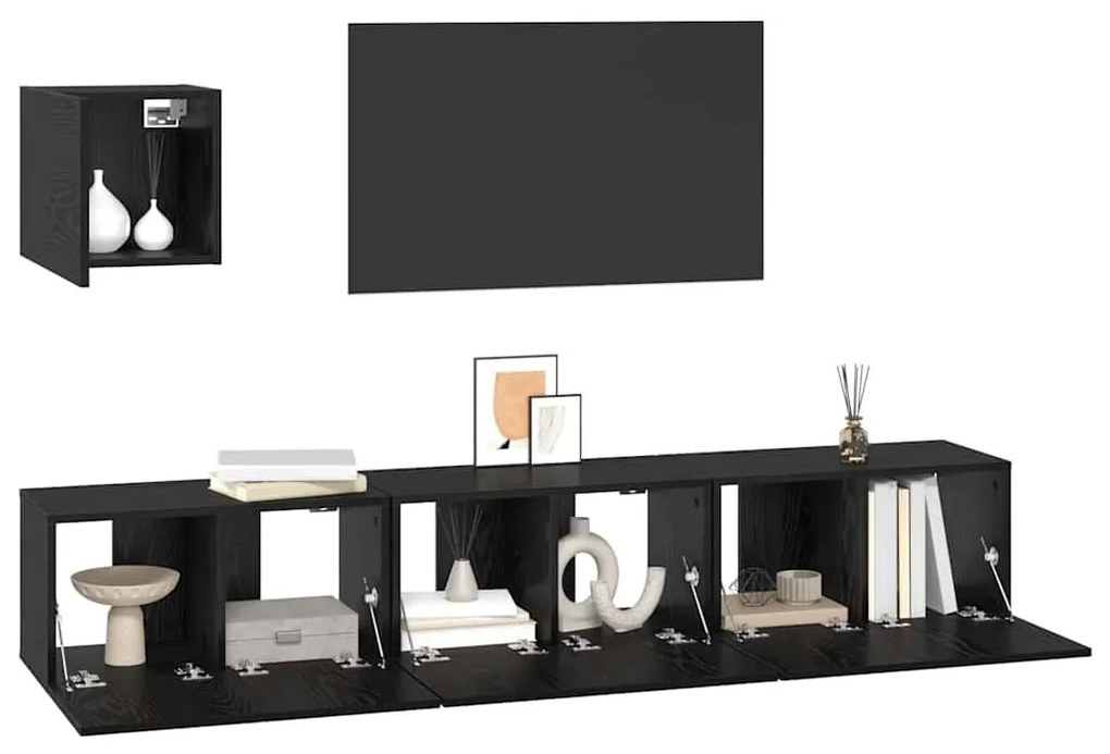 TV szekrény garnitúra 4 pcs Musta tammi 60 x 30 x 30 cm Faanyag