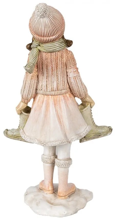 Rózsaszín ruhás kislány korcsolyával karácsonyi dekorációs figura