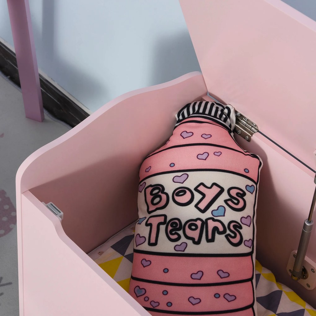 HOMCOM Gyermek Játékdoboza Játék Tároló Fiók 60L x 40W x 48H cm Pneumatikus Dugattyú MDF Rózsaszín | Aosom