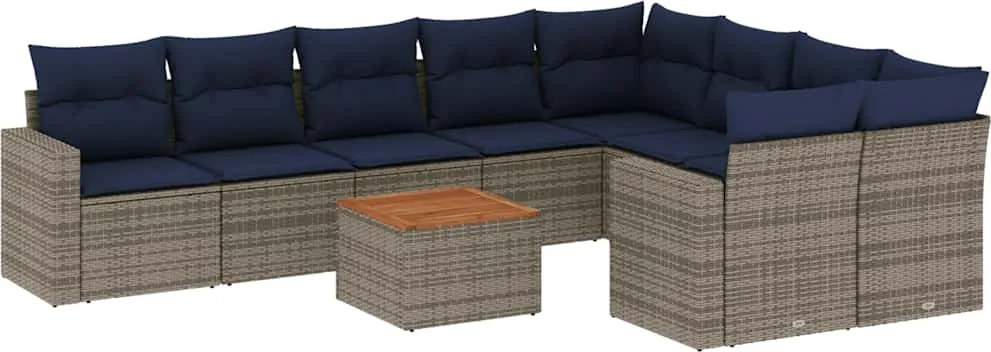 vidaXL 10 részes szürke polyrattan kerti ülőgarnitúra párnával