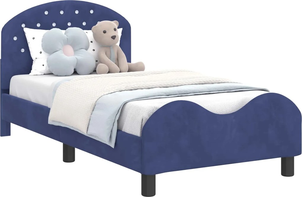 vidaXL Gyerekágy kerettel Rendőrségi kék 80 x 160 cm Bársony