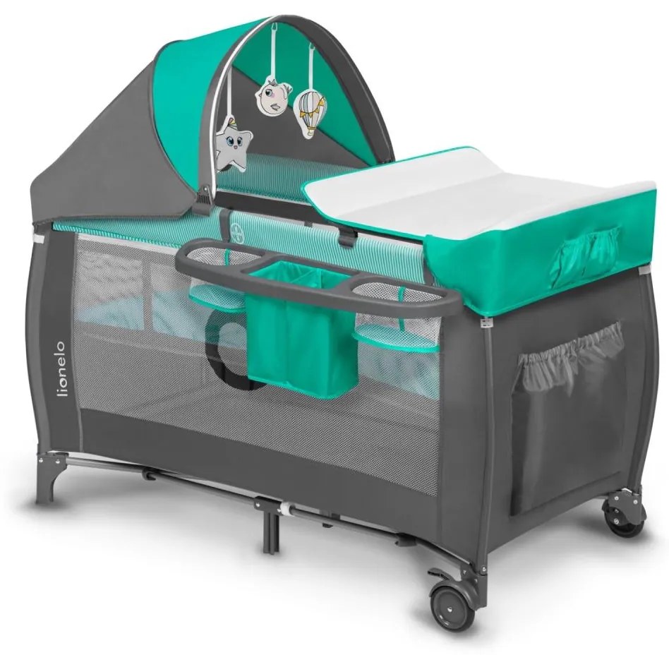 Lionelo - Utazó kiságy SVEN PLUS szürke/türkiz