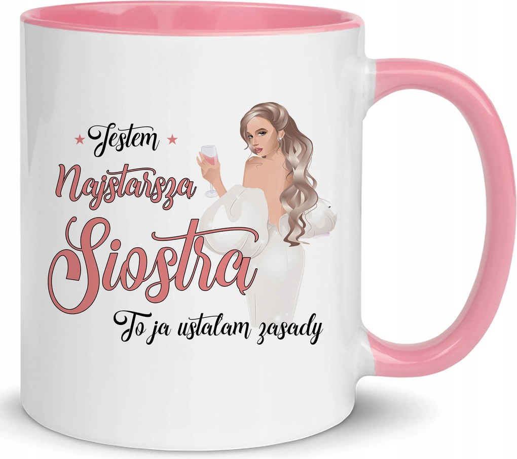 Bögre Fehér 330ml Rózsaszín Belső Nővér Legidősebb Nővér Különböző Minták