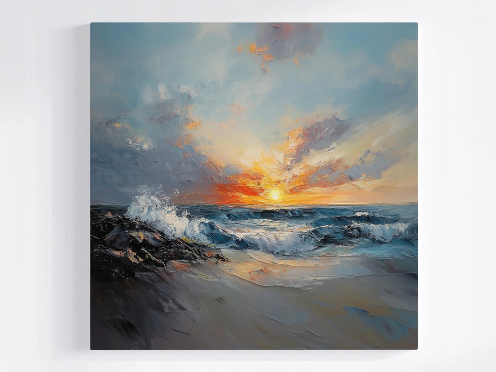 Vászonkép Canvas Kilátás Tenger Hullámok Tengerpart Naplemente Este 40x40