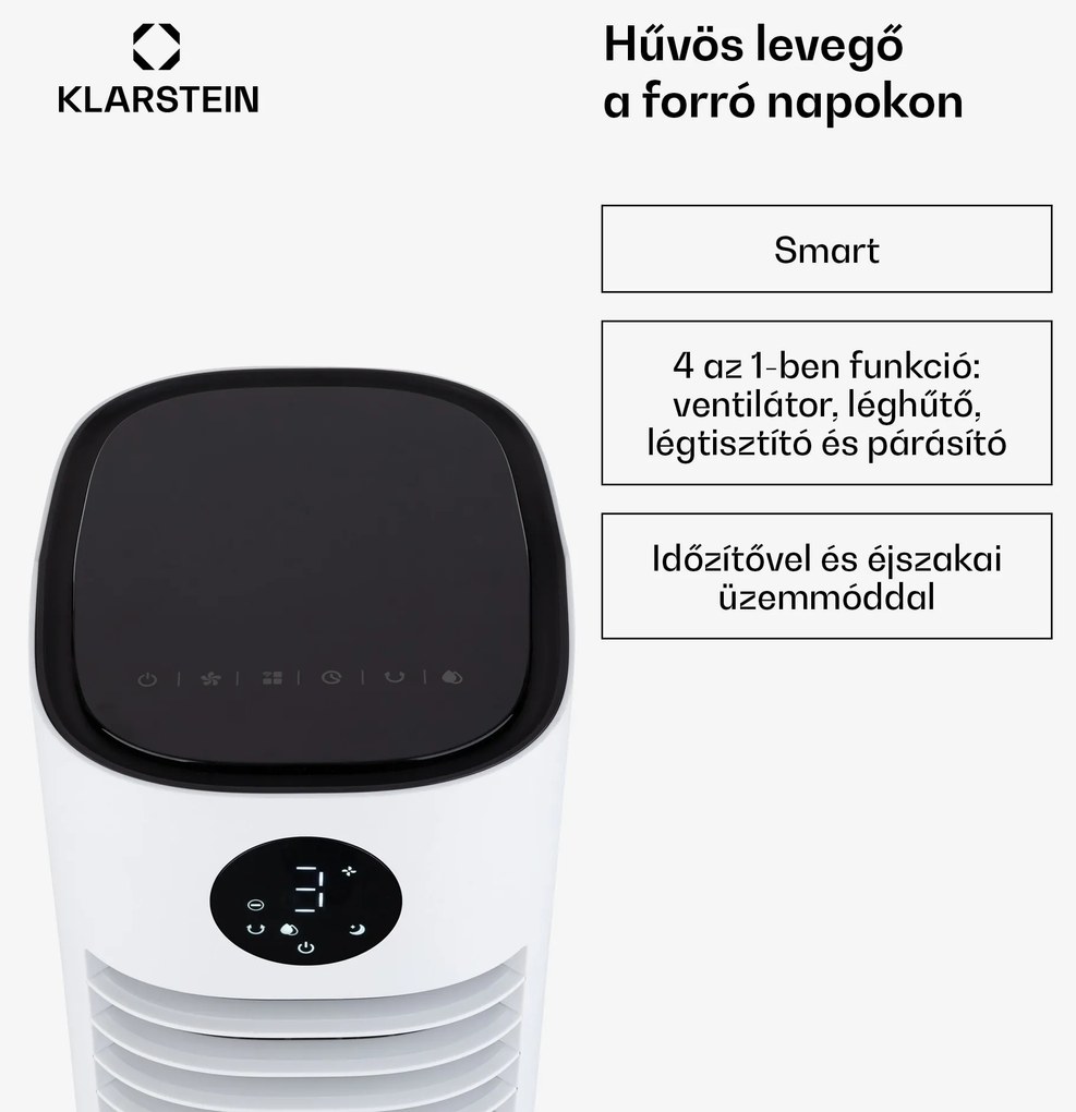 Klarstein Skytower Grand Smart, léghűtő, 80 W, 480 m³/ó, 6 liter, hordozható