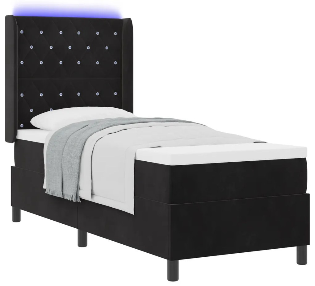 Boxspring ágy matraccal és LED világítással Fekete 80x200 cm Bársony