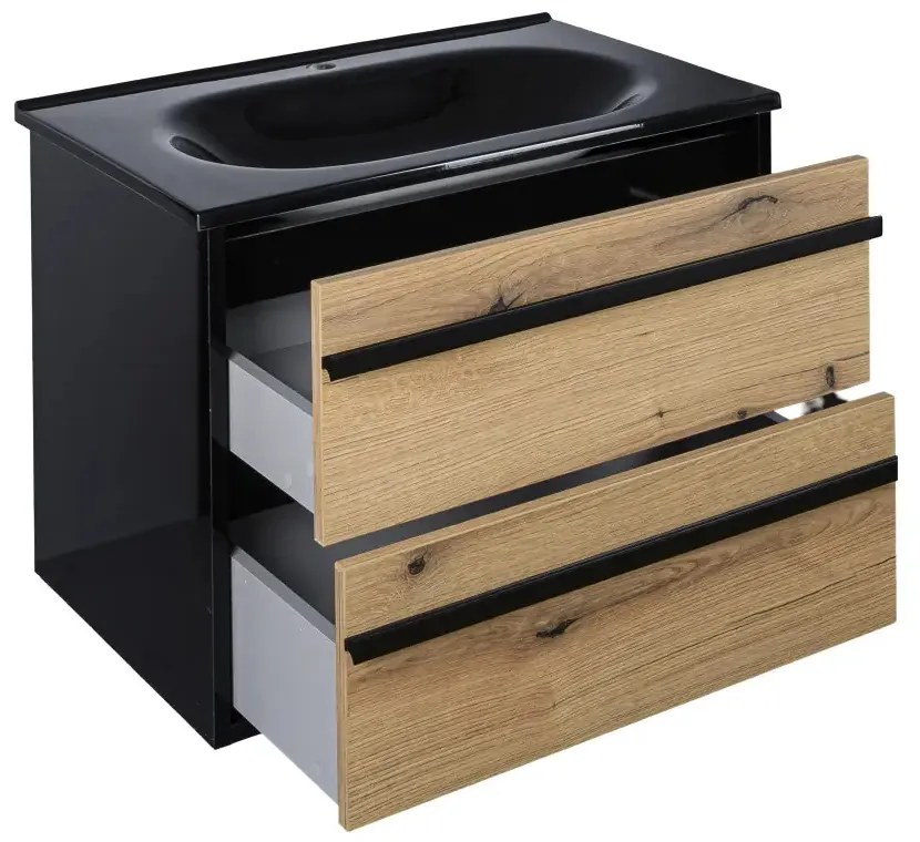 Piramida EURIDIKA OLIVA-FEKETE - fali fürdőszobabútor fekete mosdóval - 65 x 53 x 48 cm